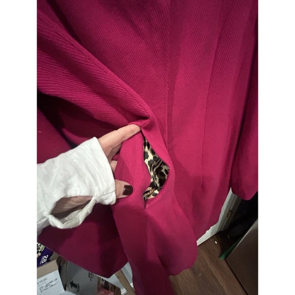J Peterman Third Act Magenta Wool Blend Coat Size 18 Leopard Print Lined Preppy - Picture 12 of 15